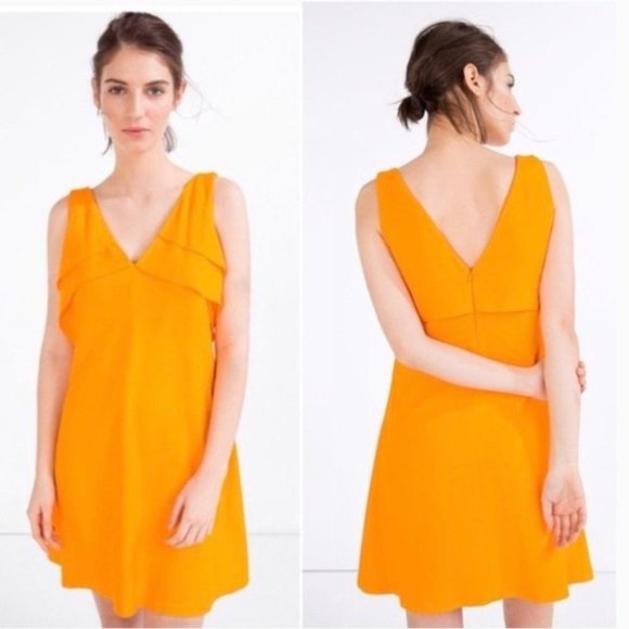Zara Dresses & Skirts - Zara Orange Ruffle Sleeveless V Neck Mini Dress Sz L